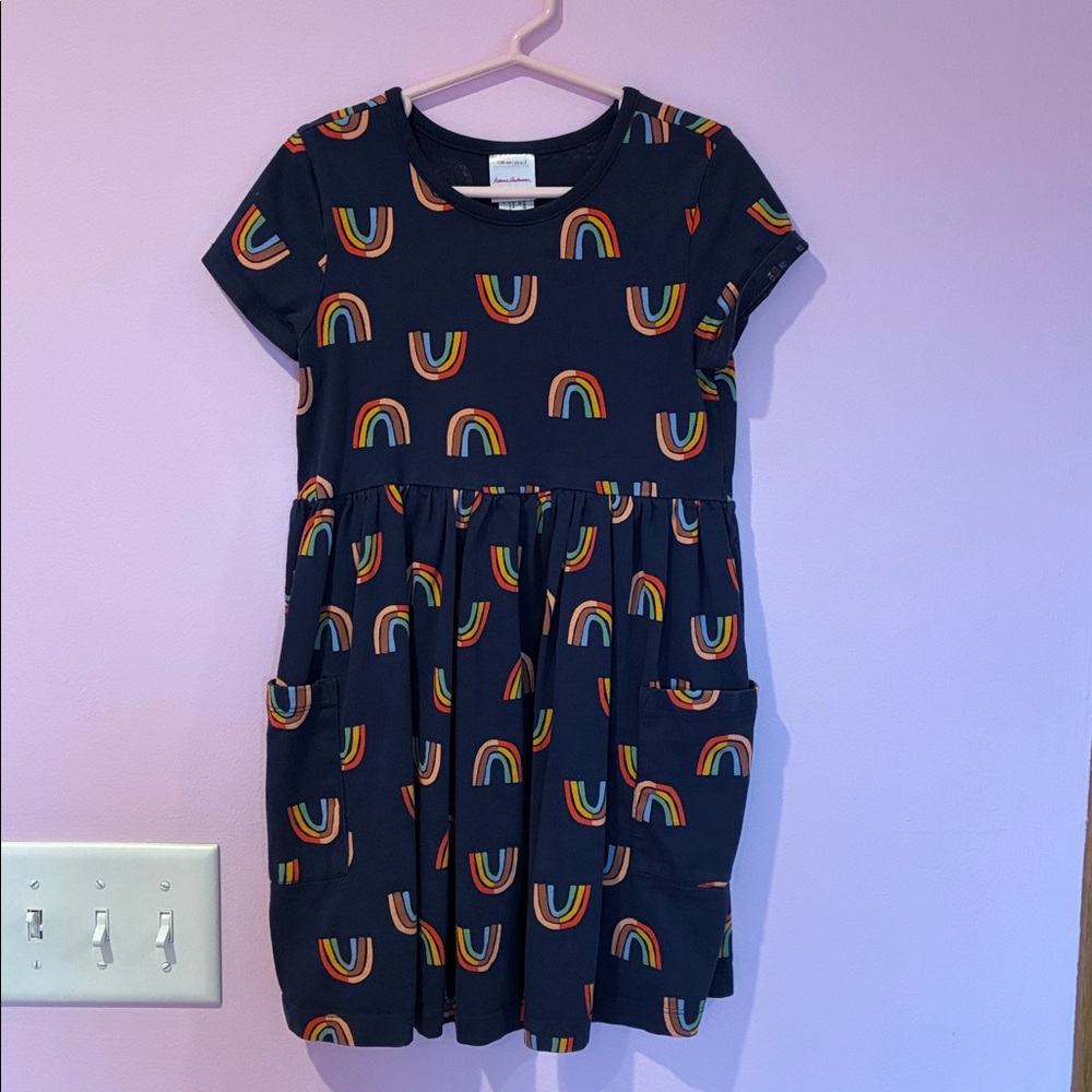 Hanna Andersson Navy Rainbow Pocket Short Sleeve Dress